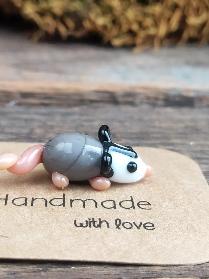 Opossum figurine Rat gifts Pet mouse Rat toy Glass opossum art Mouse miniature Dollhouse miniature Miniature animals Tiny glass possum