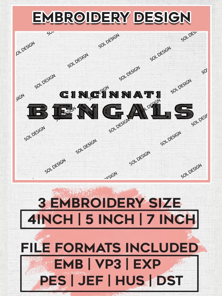 Cincinnati Bengals Wordmark Embroidery Designs, NFL Bengals, NFL Embroidery Designs, NFL Cincinnati Bengals Machine Embroidery Design, Digital Download
