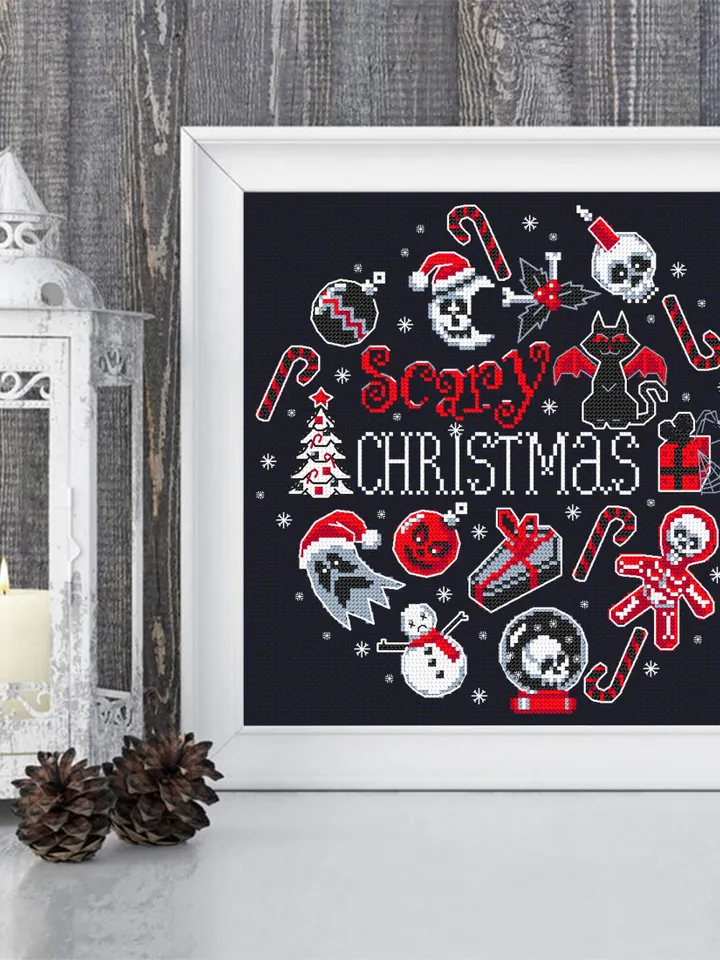 Gothic Christmas cross stitch pattern download PDF Spooky Christmas pattern digital Gothic embroidery PDF, DIY gothic decor Horror gift #N52