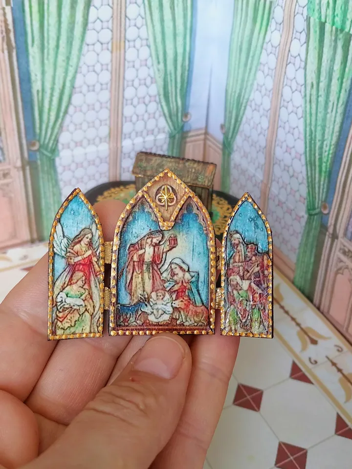 Nativity scene. Christmas miniature. Dollhouse miniature. 1:12. Dollhouse miniature. Christmas. Fire for Christmas.