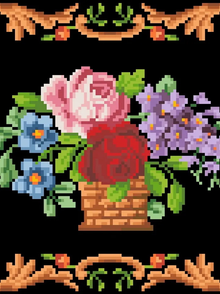 Antique Cross Stitch Pattern Bouquet of Flowers Digital Download PDF
