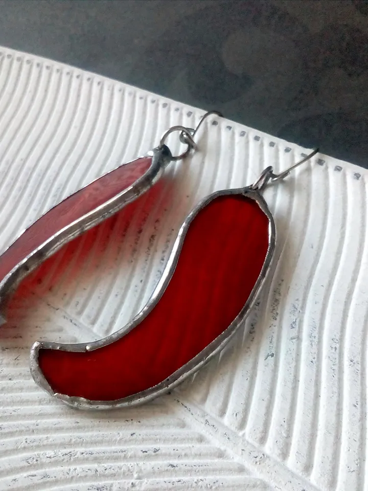 Red pepper earrings, simple stained glass, scarlet witch, kawaii earrings, Dangle earrings, glass earrings