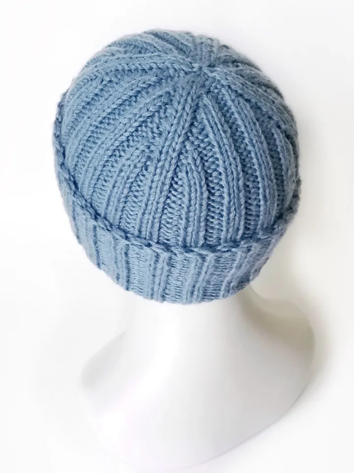 Handcrafted Light Blue Men's Winter Beanie: Luxurious Cashmere-Merino Wool Blend, Ribbed Texture, Cozy and Warm Knit Hat. FREE SHIPPING!