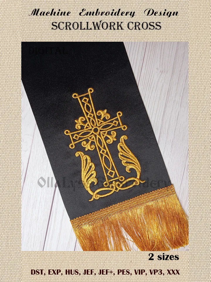 Scrollwork Cross embroidery design