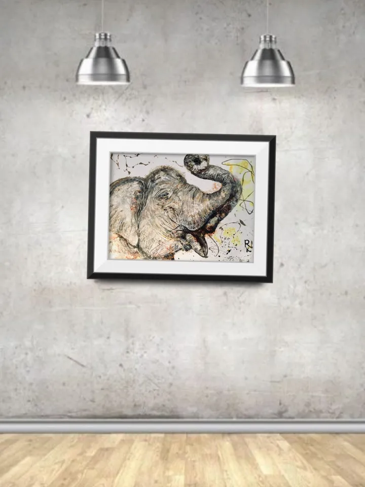 White Elephant original mix media watercolour painting on yupo paper,one of a kind artwork,wall decoration,animals painting.