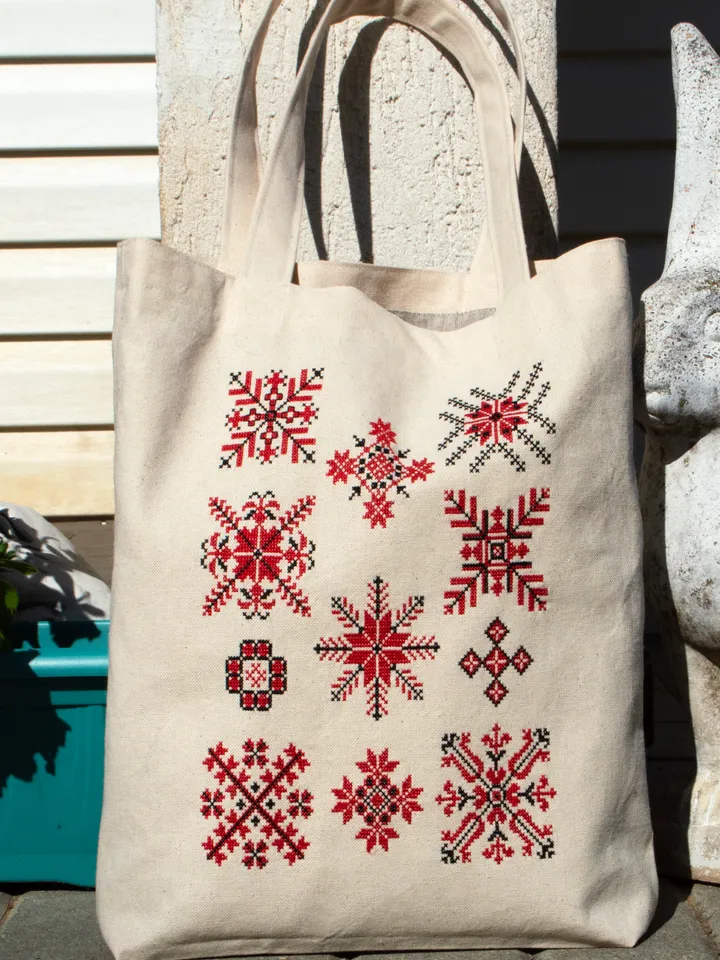 Shopper bag with hand embroidery Belarusian folk ornament