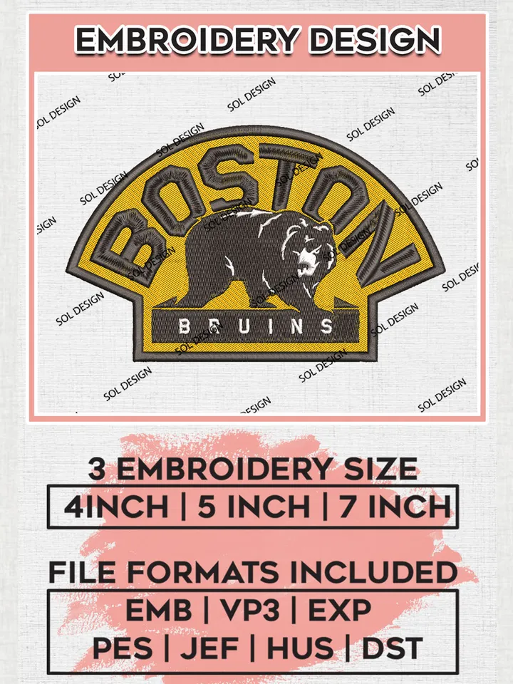 Boston Bruins NHL Team Mascot Logo Embroidery Design, NHL Boston Bruins Logo Embroidery Files, Hockey Team Machine Embroidery, Machine Embroidery Design