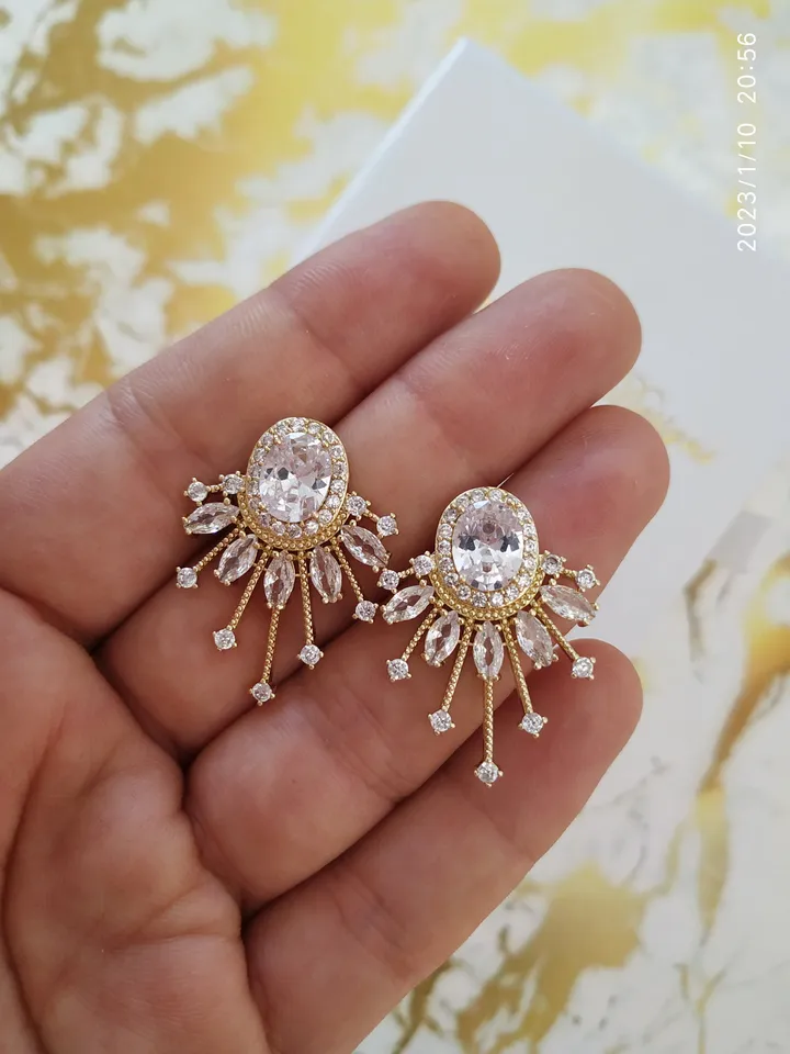 Art Deco Wedding Earrings, Swarovski Crystal Boho Bridal Earrings, Gold Statement Wedding Jewelry, Bridesmaid Gift, Star Celestial Jewelry