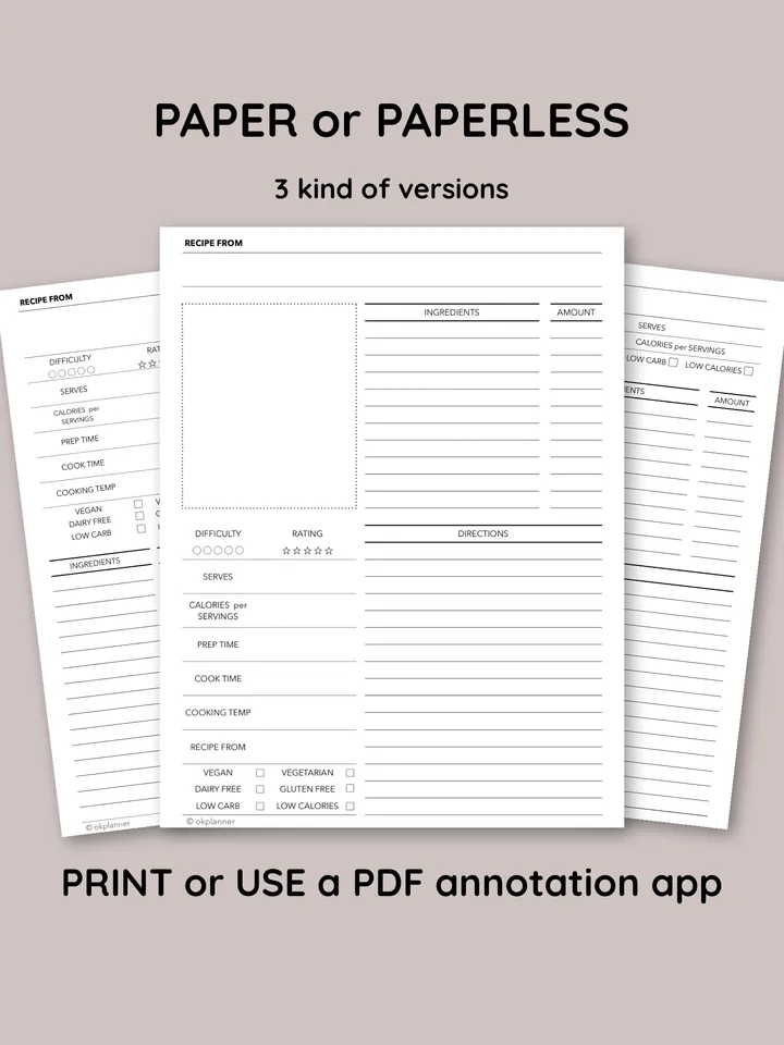 Customizable recipe card templates. Printable recipe cards. Diet meal planner card. Nutrition recipe cards. Family meal