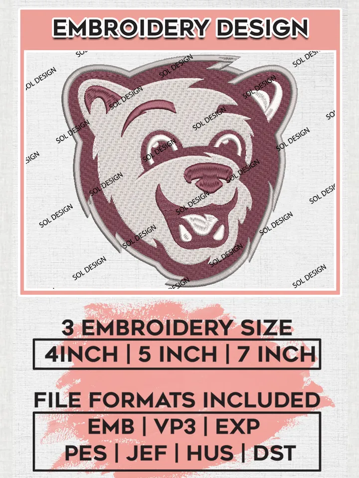 NCAA Montana Grizzlies Team Head Mascot Logo Embroidery Design Files, NCAA Montana Grizzlies Machine Embroidery, NCAA Teams, 3 sizes, NCAA Machine embroidery designs, Digital Download