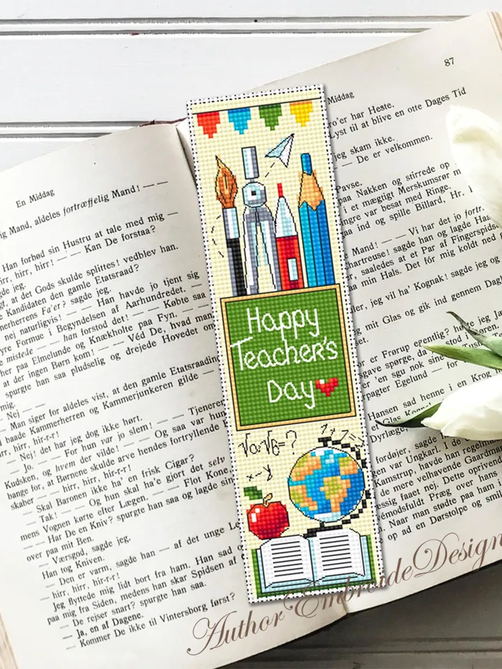 Teacher Bookmark set cross stitch pattern PDF download Best teacher ever, Handmade bookmark pattern digital PDF, Teachers day gift #B354