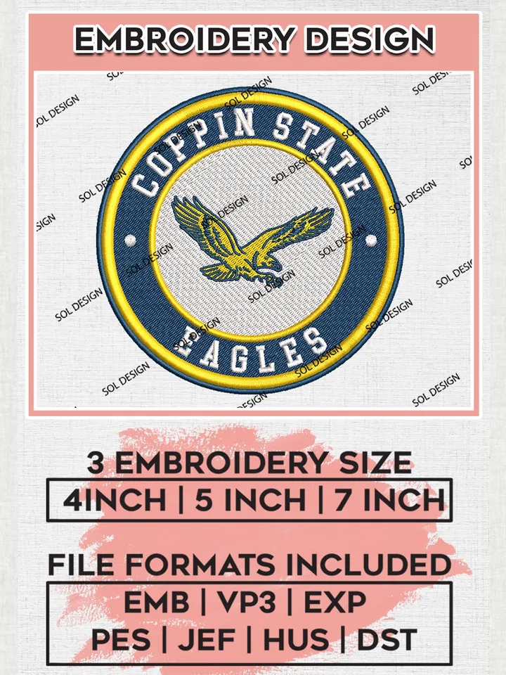 NCAA Coppin State Eagles Round Logo Embroidery, NCAA Coppin State Eagles Logo Embroidery files, NCAA Teams, Machine embroidery designs, Digital Download