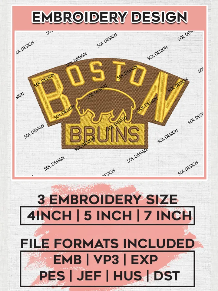 Boston Bruins NHL Team Embroidery Design, NHL Boston Bruins Logo Embroidery Files, Hockey Team Machine Embroidery, Machine Embroidery Design