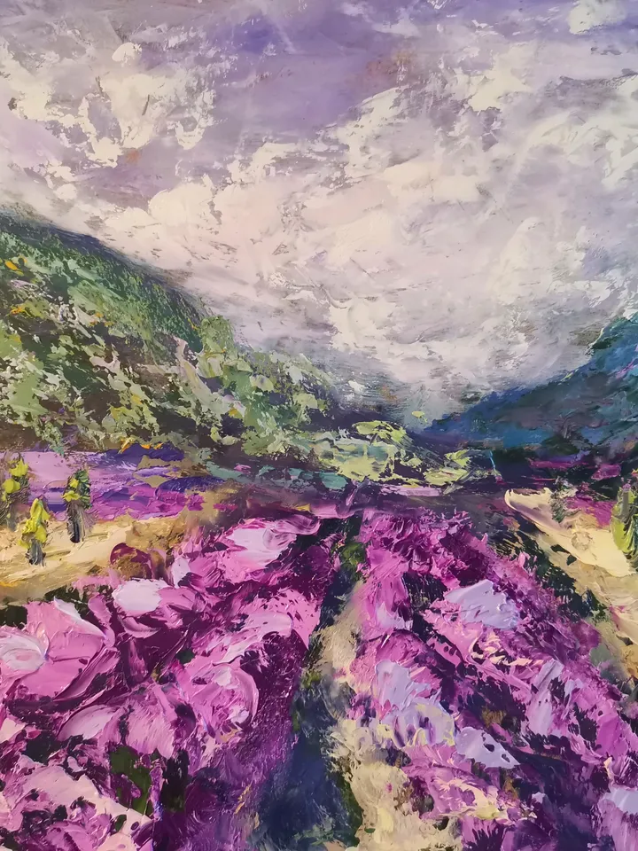 Provence Lavender Field Mountains Painting Original Oil Art Artist Svinar Oksana