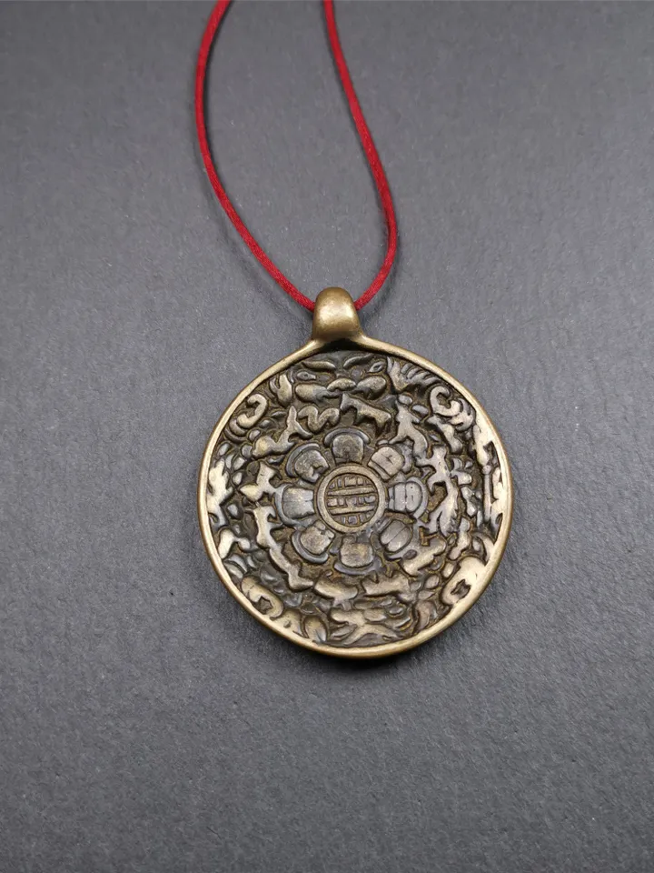 Gandhanra Handmade Tibetan Buddhist Amulet,Melong Mirror, SIPAHO(srid pa ho),Jiugong Bagua Badge,made of Brass,1.8"