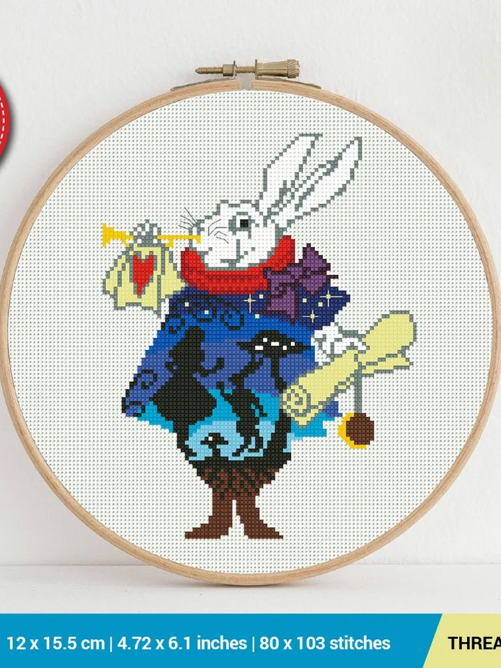 Rabbit Alice in Wonderland Silhouette Cross stitch pattern | Embroidery Pattern | Instant Download | Embroidery Designs