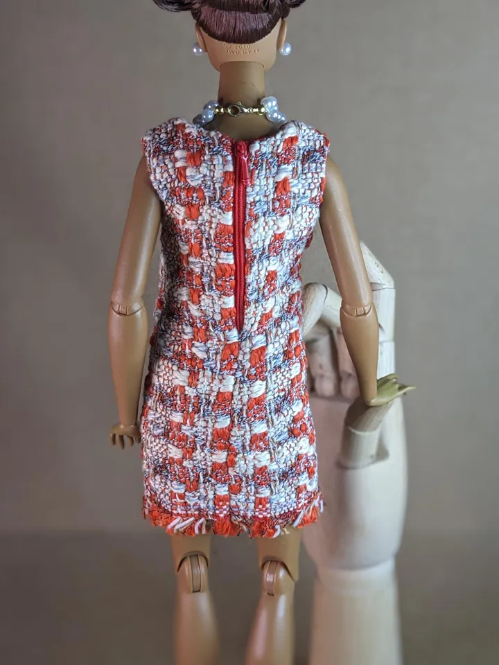 Handmade checked bouclé mini dress for 16-inch Fashion Royalty dolls (FR16)