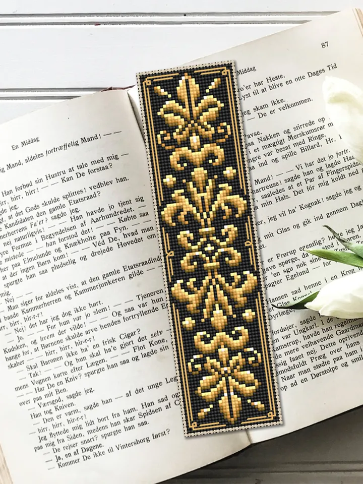 Floral ornament bookmark cross stitch pattern PDF download Easy Handmade bookmark digital PDF, Damask pattern Floral scroll embroidery #B133
