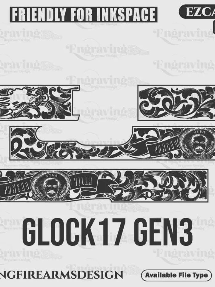 Glock17 Gen3 Pancho Villa Svg,lasercut,laserengraving,fiberlaser,engravingfiles,laserpattern,engravingdesign,metalart