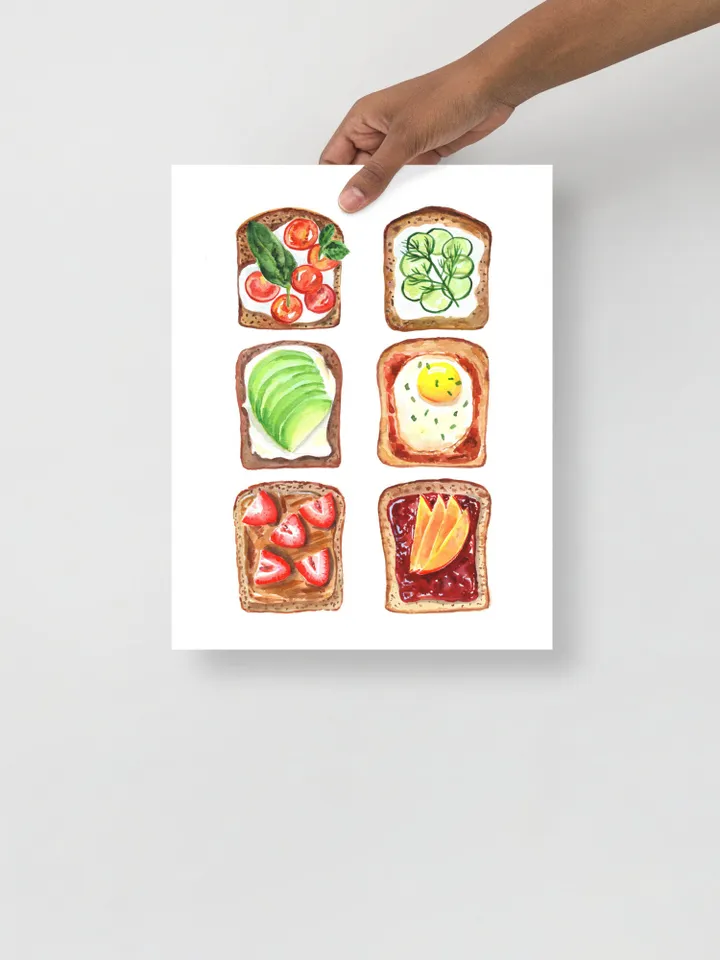 Food Poster Watercolor Painting Breakfast Art Print Kitchen Wall Decor Pop Food Art Avocado Toast Print Egg Wall Art Funny Gift Food Art