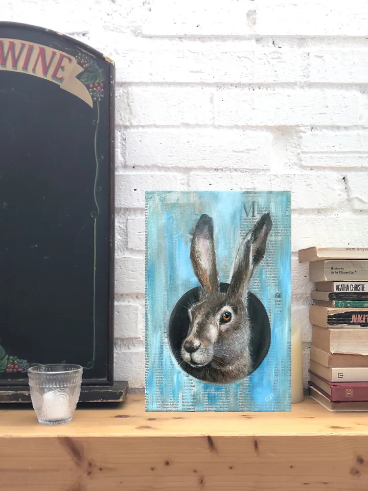 Rabbit Original Painting Animal Oil Art Hare Painting Animal Artwork