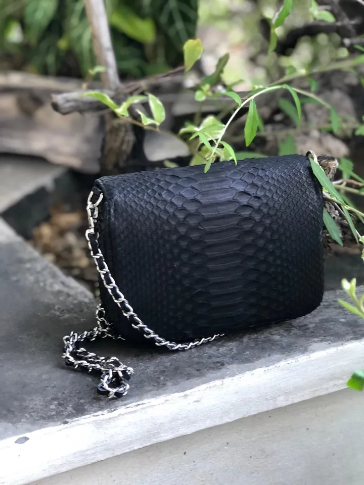 Genuine python skin Gino bag | Black crossbody Bag | Classy Chain Crossbody Women Bag | Exotic Leather Bag | Designer Handmade Bag