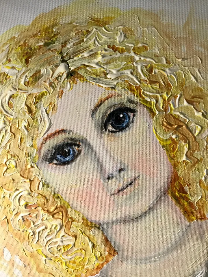 Vintage doll painting,original acrylic painting on stretched 3 d canvas