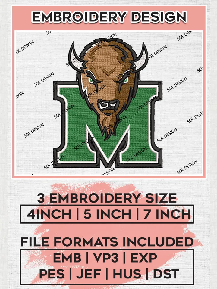 NCAA Marshall Thundering Herd Logo embroidery designs, NCAA Marshall Thundering Herd Machine embroidery designs, NCAA College Team Logo embroidery designs, Machine embroidery designs, Digital Download