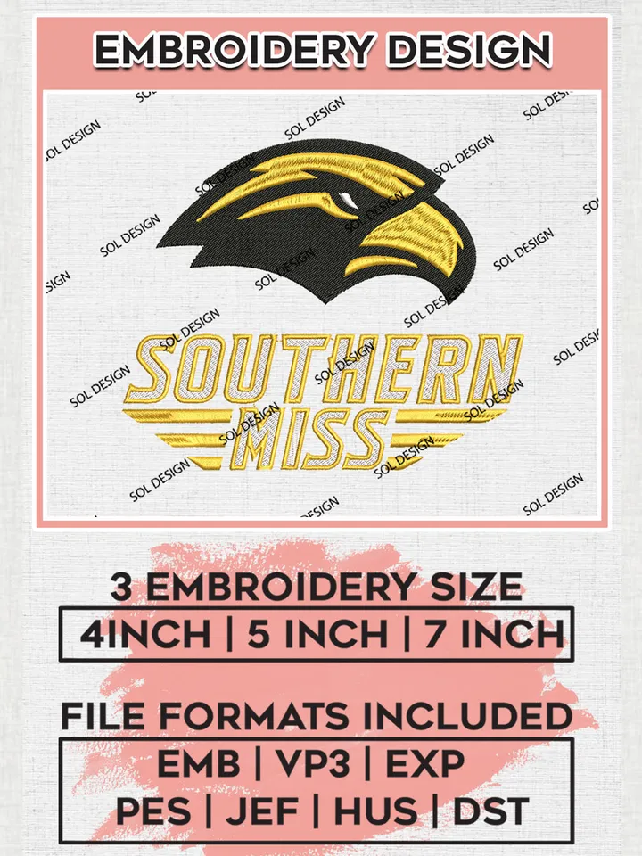 NCAA Southern Miss Team Logo embroidery designs, NCAA Southern Miss Golden Eagles Machine embroidery designs, NCAA College Team Logo embroidery designs, Machine embroidery designs, Digital Download