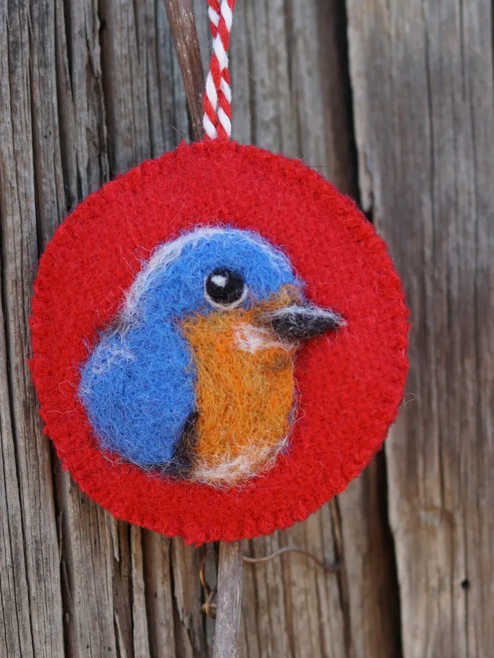Set of 3 birds Christmas ornament, robin needle felted ornament, bluebird ornament, ships from the USA