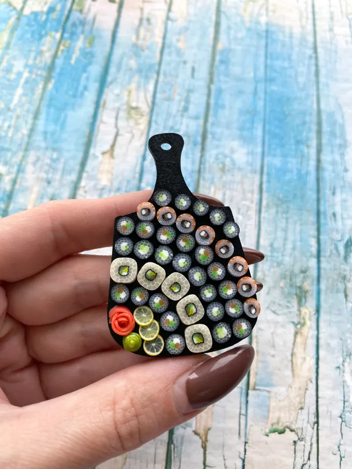 Magnet Miniature Sushi Board with Polymer clay Souvenir