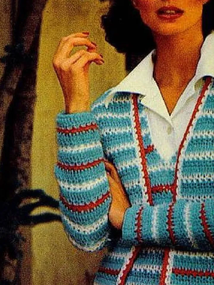 Vintage Crochet Pattern Striped Sweater Set Digital Download PDF