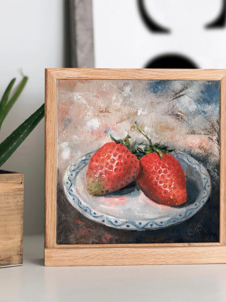 Fruits Oil Painting Strawberry Original Painting Kitchen Still life