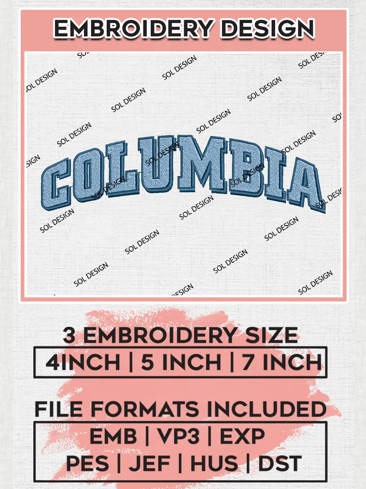 NCAA Columbia Football Team Writing Logo Embroidery Design Files, NCAA Columbia Lions Machine Embroidery, NCAA Teams, Game Day, 3 sizes, NCAA Machine embroidery designs, Digital Download