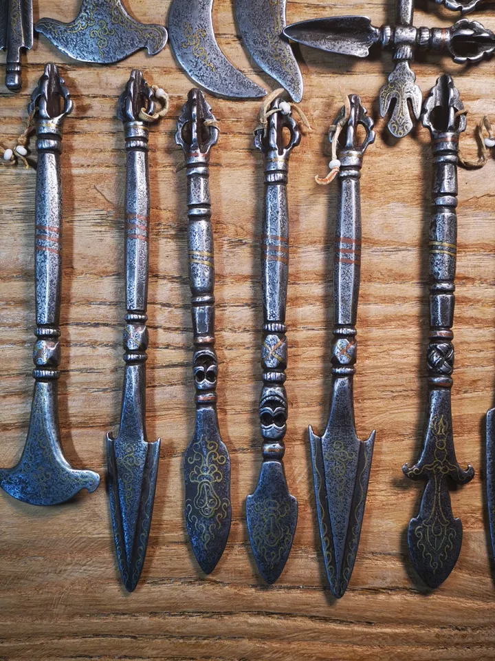 Gandhanra Handmade Antique Tibetan Tantric Practitioner Vajra Chopper Phurba Ritual Implements, 1 Set of 15 PCs,Big Size