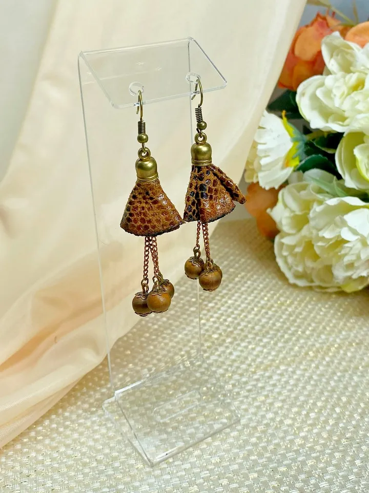 Handmade earrings with wooden beads.