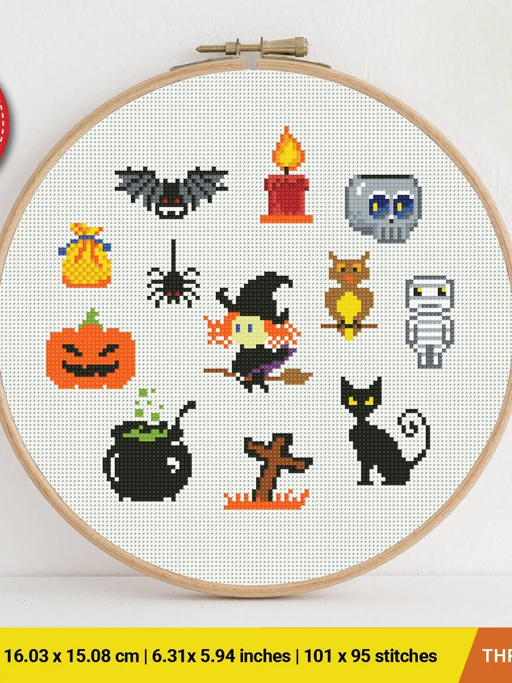 Mini Halloween collection cross stitch pattern, pumpkin, Trick or Treat, holiday decor, counted, chart, gift DIY, embroidery, instant PDF