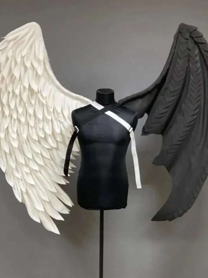 black and white angel, black and white wings, angel wings, angel wings costume, good and evil wings, cosplay, party wings