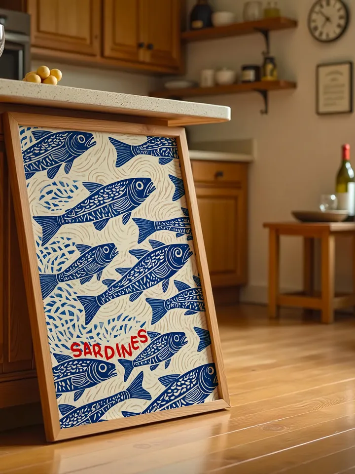 Sardines Print Sardine Tin Vintage Poster Retro Sardine Wall Art Fish Print Eclectic Wall Art Colorful Kitchen Art Maximalist Poster Digital