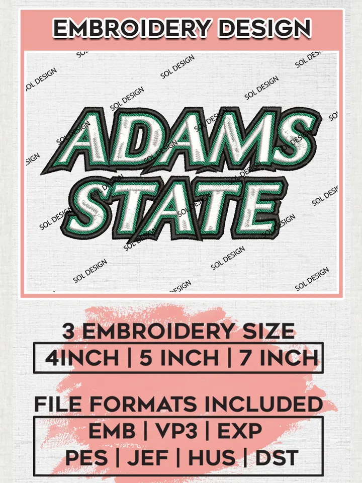 NCAA Adams State College Team Word Logo Embroidery Design Files, NCAA Adams State Grizzlies Machine Embroidery, NCAA Teams, 3 sizes, NCAA Machine embroidery designs, Digital Download
