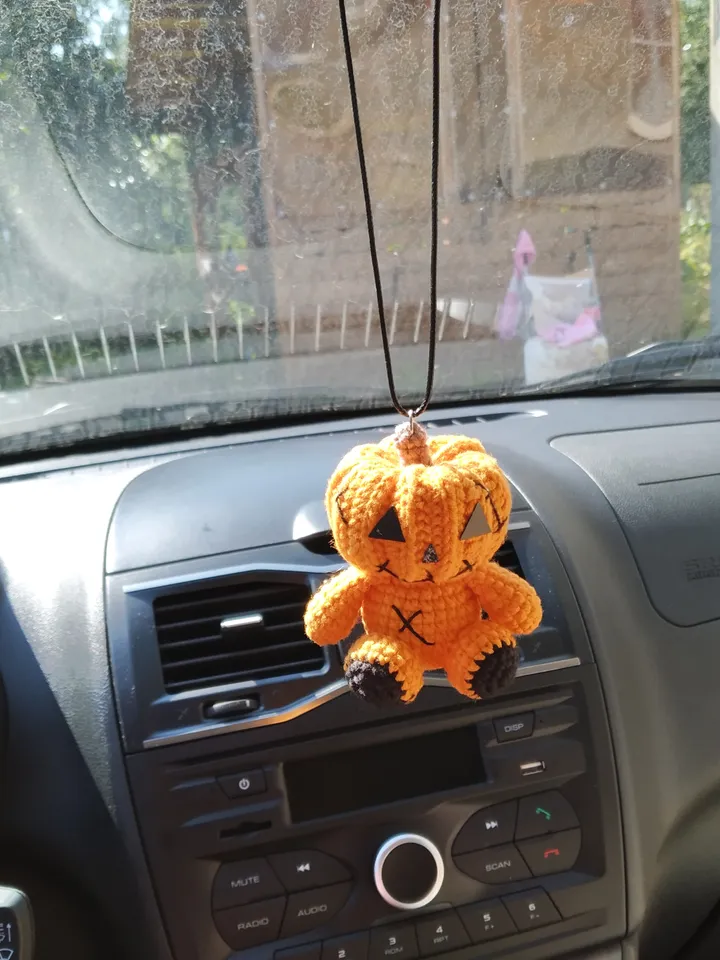 Plush Pumpkin Car Accessory, Halloween Car decor, Hanging Car interior, Rearview Mirror Keychain, Creepy Cute Plushie, stuffed pumpkin, goth car charm, kawaii car decor, gift for a guy