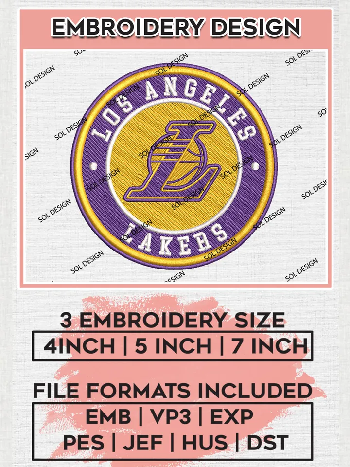 Los Angeles Lakers NBA Basketball Team Logo Embroidery Design, NBA Los Angeles Lakers Logo Embroidery Files, Basketball Team Machine Embroidery, Machine Embroidery Design