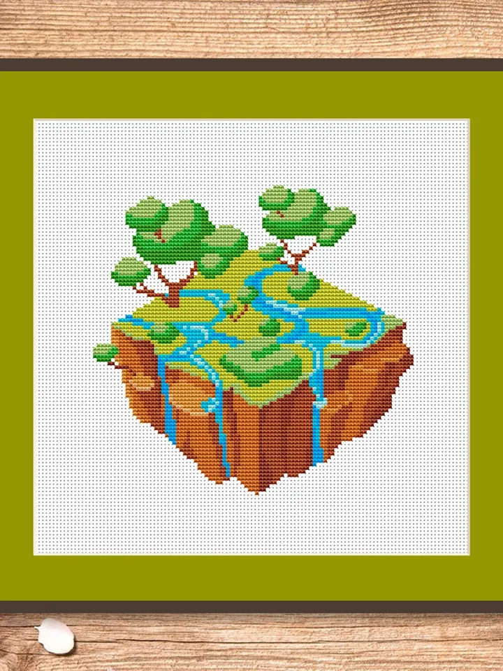 Flying Island Cross Stitch Pattern, Island Cross Stitch, Embroidery Travel, Travel Cross Stitch Pattern, Modern Cross Stitch #trl010
