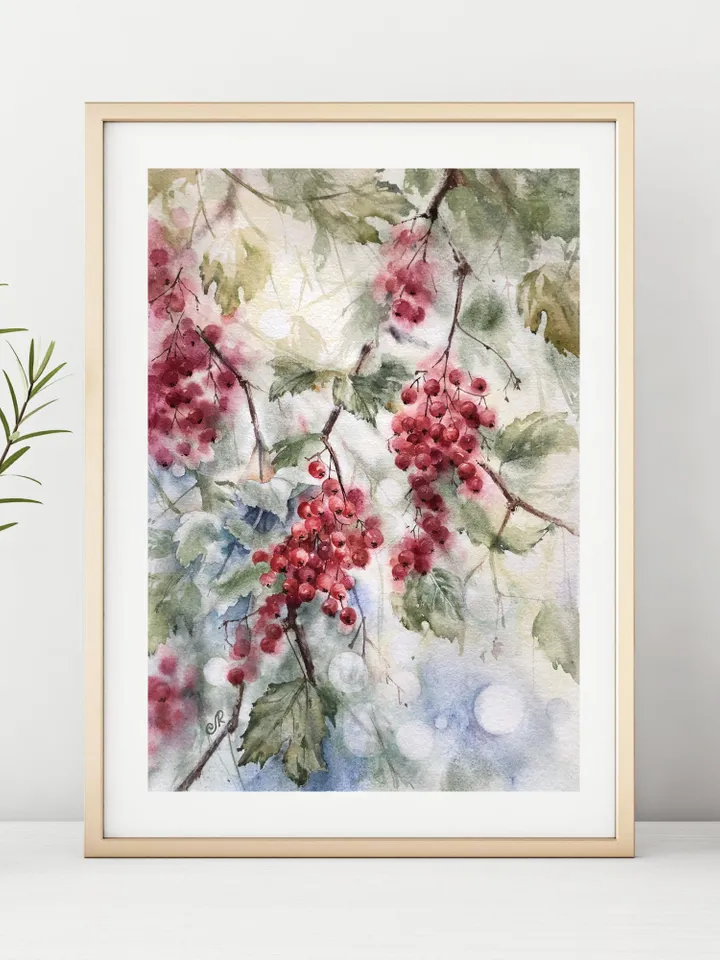 Berries Painting Floral Original Watercolor Painting Berry Wall Art Berry Painting