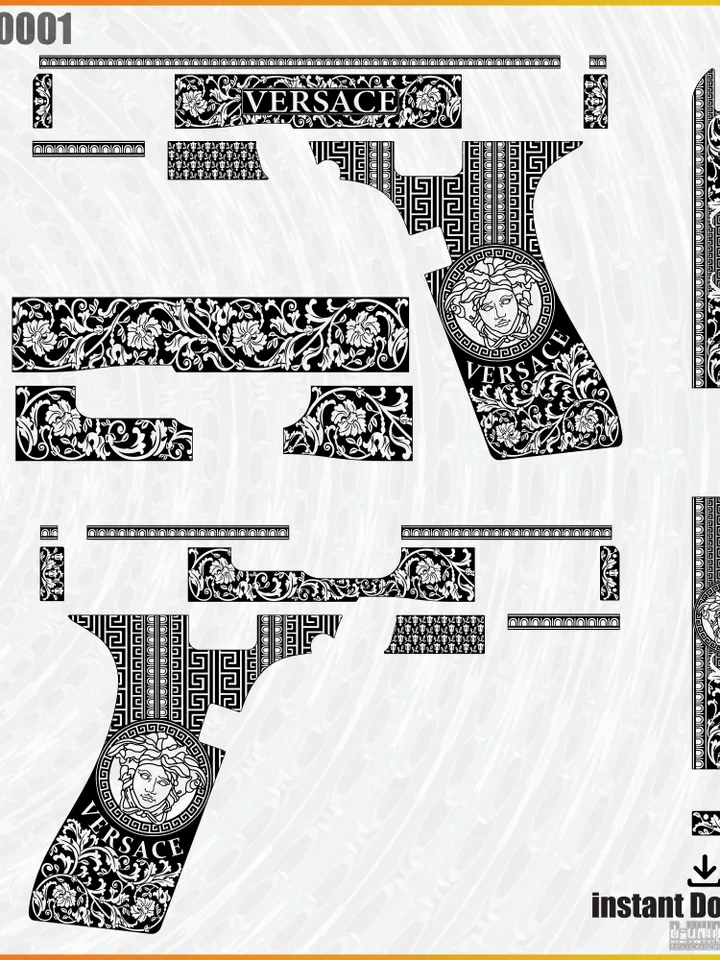 Glock 19 Gen 5 Versace Scroll Theme Design.. glock svg file, laser svg file, fiber laser, ezcad, lasermarking,svg Versace,gunengraving, digitalartwork