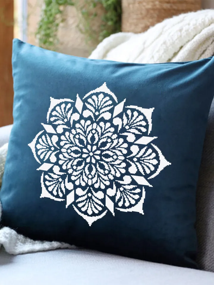 Flower mandala cross stitch pattern download PDF Easy mandala ornament digital PDF Monochrome cross stitch Geometric pattern embroidery #M36