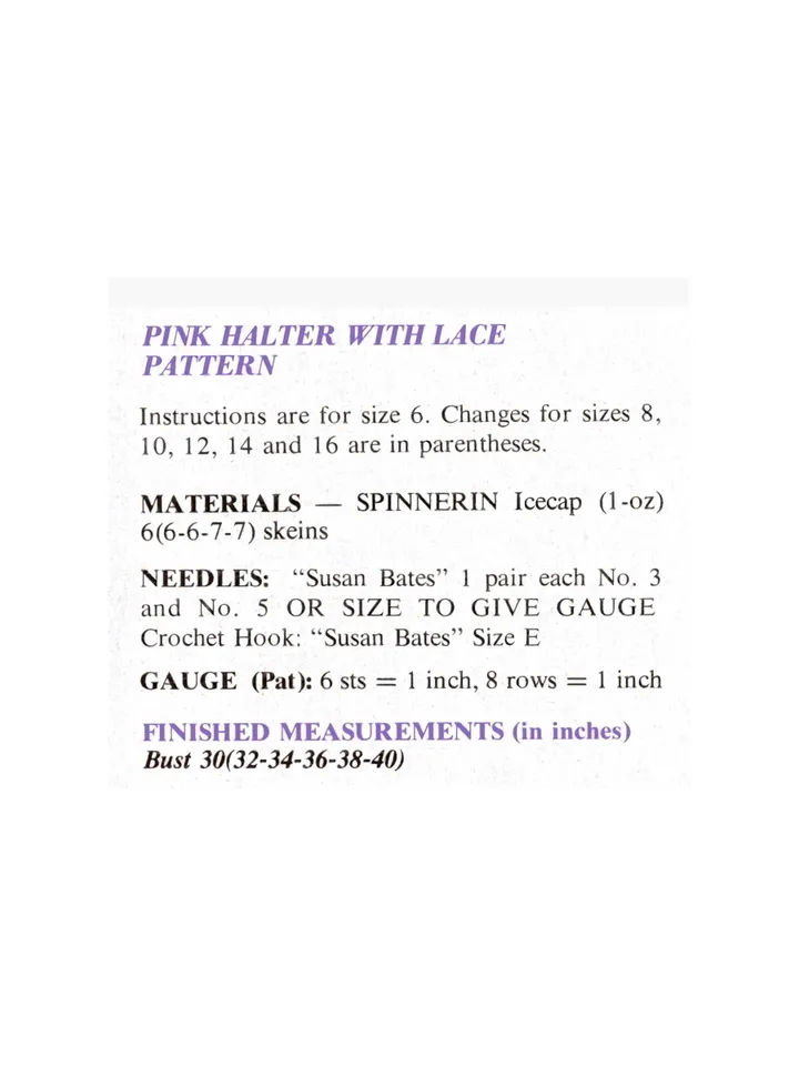 Vintage Knitting Pattern 29 Pink Halter and Chery Top Women