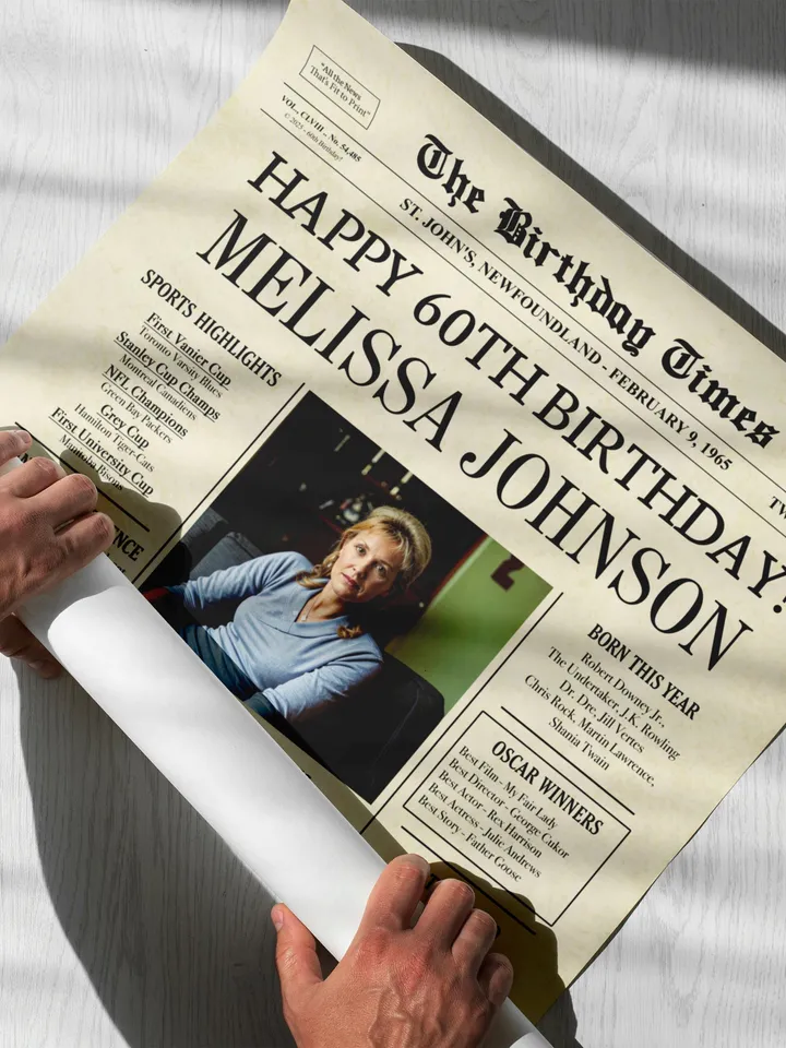 60th Birthday Newspaper Poster 1965 CANADA, 60th Birthday Gift for Men or Women, Personalized 60th Birthday Sign 1965 Canadian Highlights