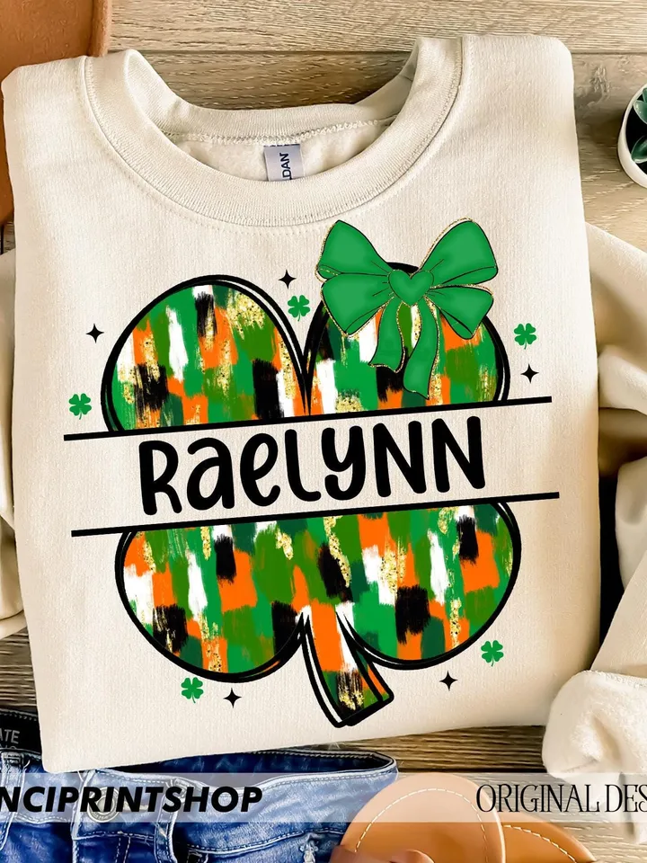 Personalized kid name St Patricks day png, Custom St patricks png, girls st patrick png, brushstroke shamrock png, St patricks png, Clover