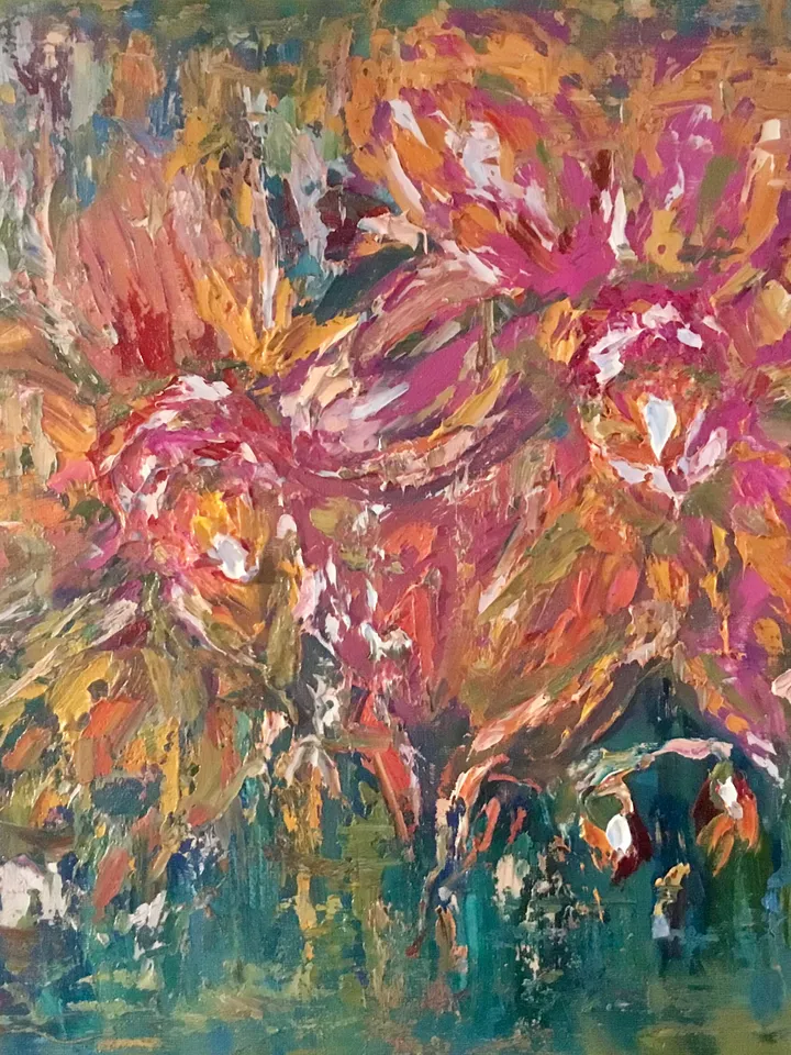 Orange orchids oil painting,original impasto impressionistic style oil heavy textured painting on stretched canvas,flowers canvas art.